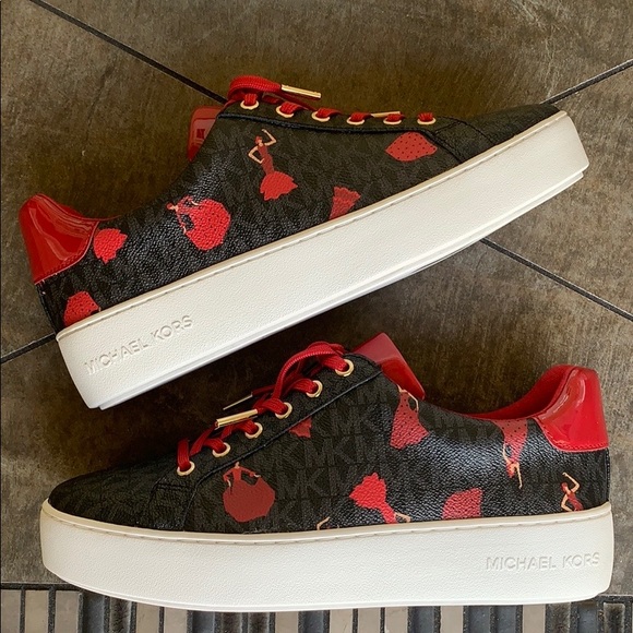 MICHAEL KORS POPPY LACE UP MINI LOGO PVC BLACK MUL - Picture 5 of 16